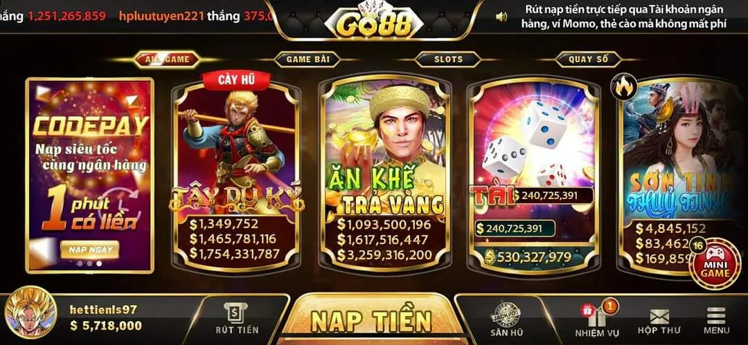 Tham gia chơi game đánh bài rút tiền qua ATM tại Go88